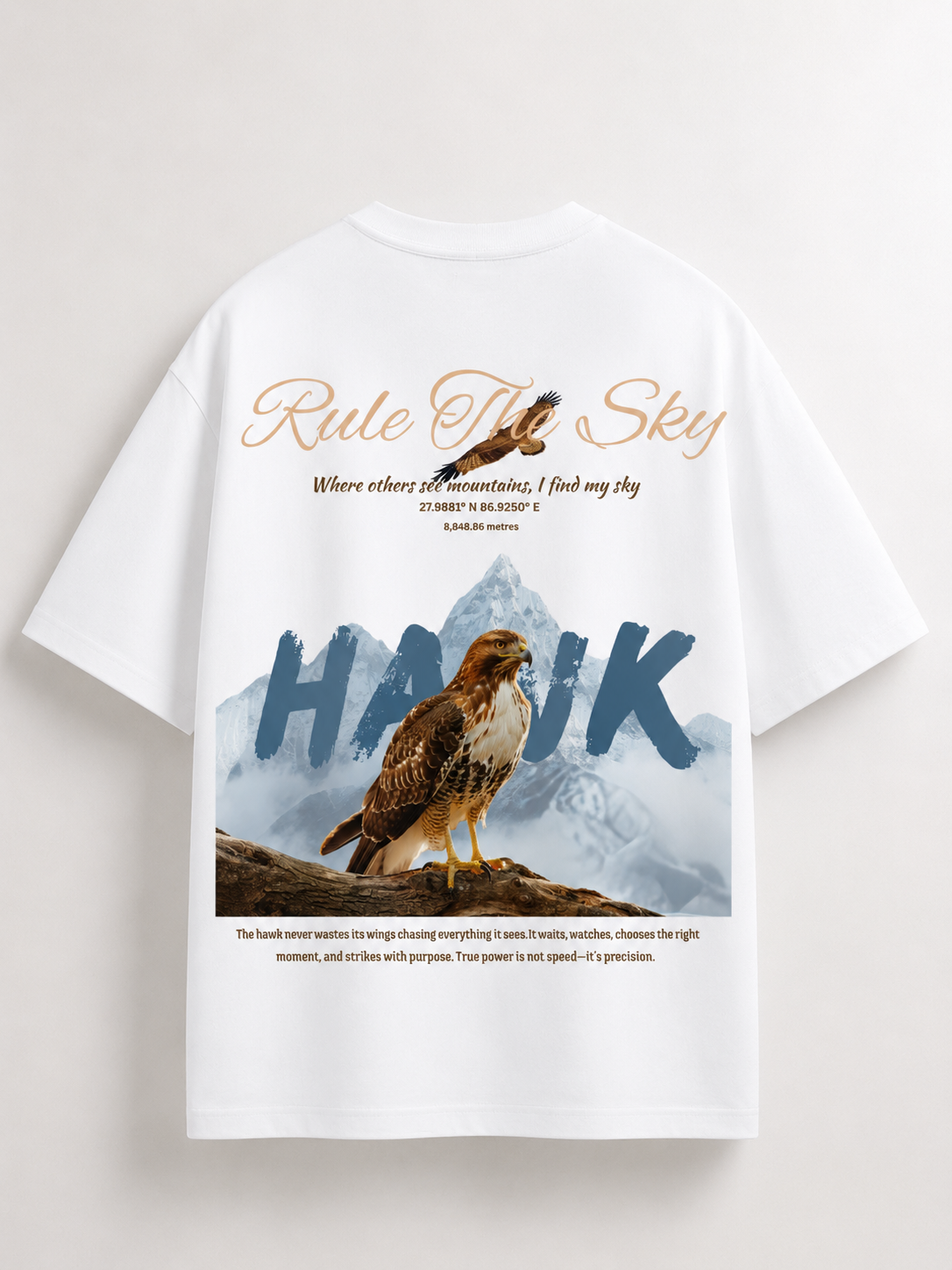 Rule the Sky Hawk Graphic T-Shirt – White Relaxed Fit