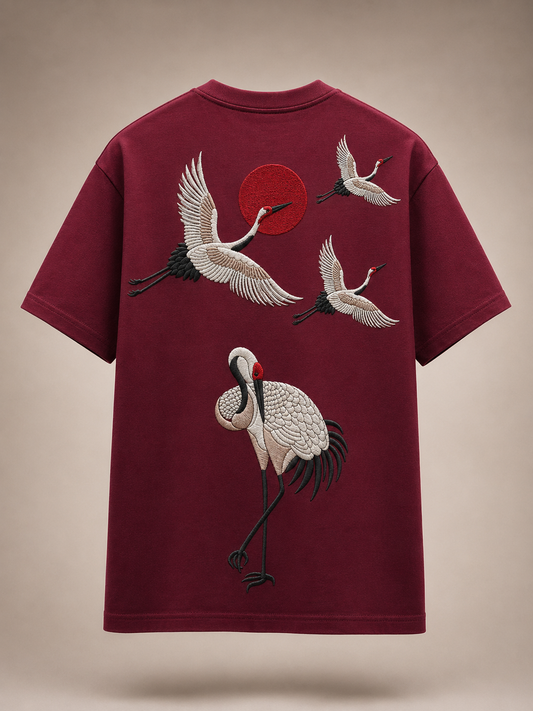 Crimson Crane Heavyweight Baggy Embroidered T-Shirt