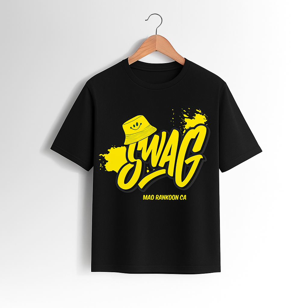 SWAG Bold Yellow Print Black T-Shirt – 100% Cotton Regular Fit (Unisex)