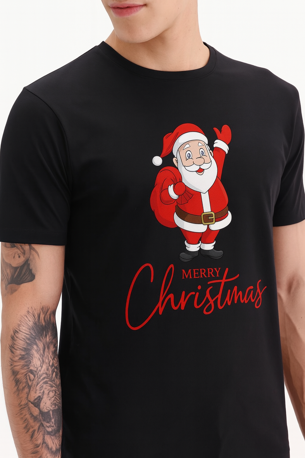Men’s Black “Merry Christmas Santa” Premium Cotton Tee – Holiday Edition