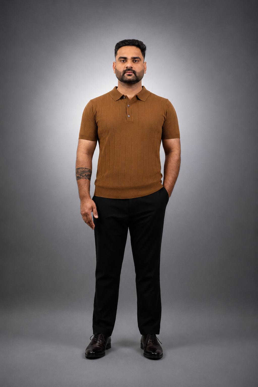 Brown Knit Polo T shirt