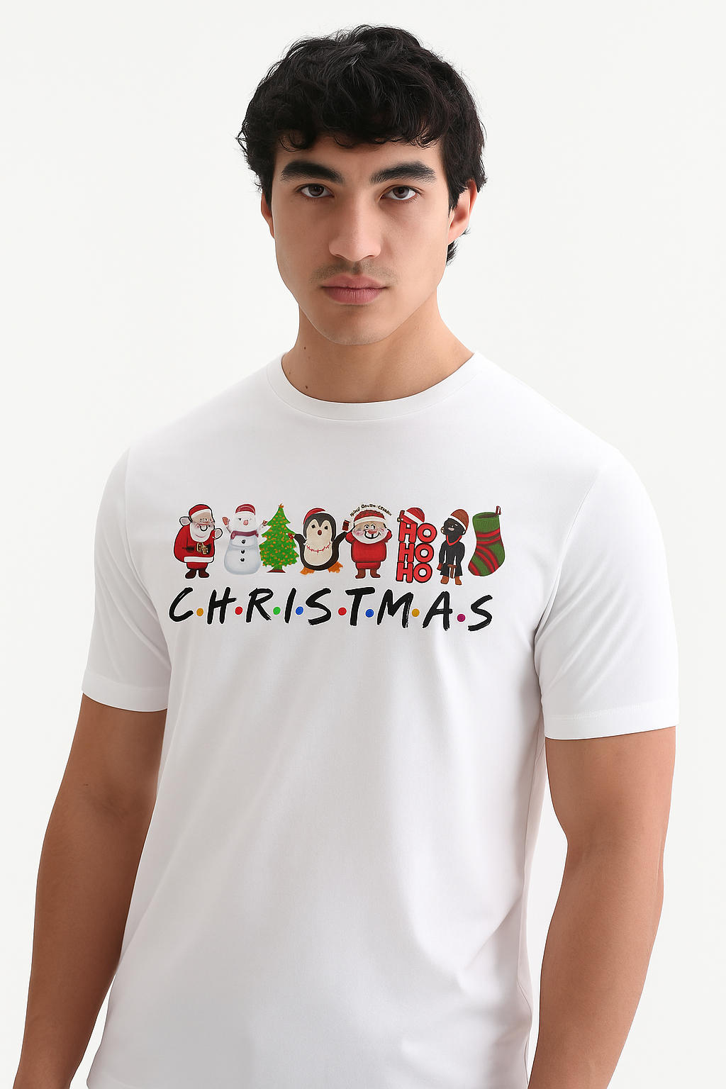 Men’s Premium White “CHRISTMAS Icons” Graphic Tee – 100% Cotton | Holiday Edition