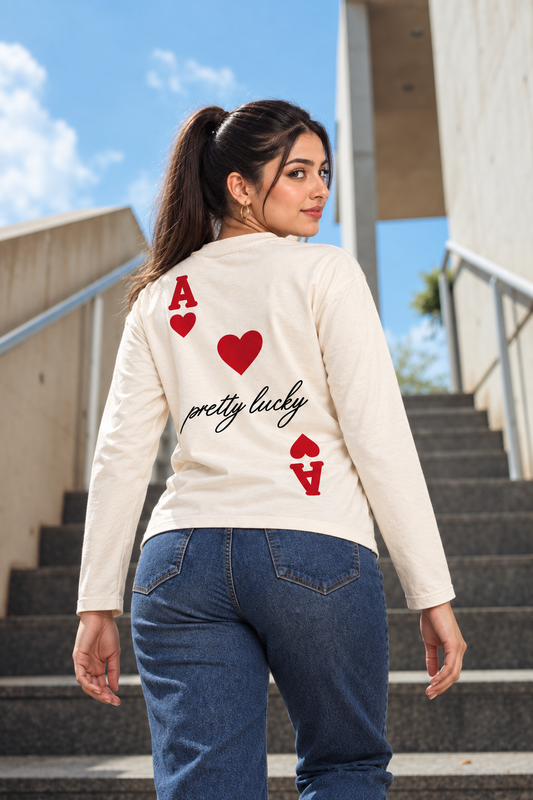 Pretty Lucky Ace Graphic Long-Sleeve T-Shirt – Cream