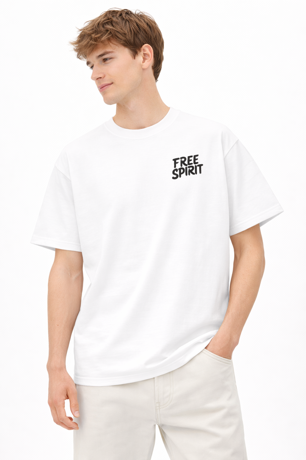 Free Spirit Oversized White T-Shirt – 240 GSM Heavyweight Cotton