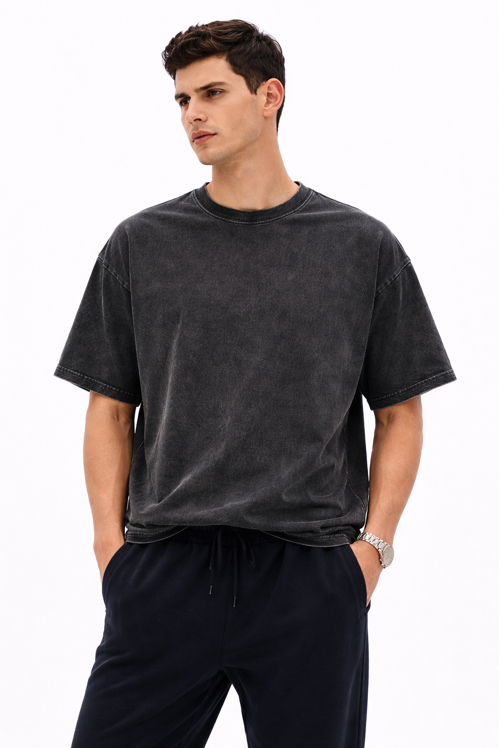 Mad Rakkoon Acid Wash Black Oversized T-Shirt – 240 GSM Heavyweight Relaxed Fit