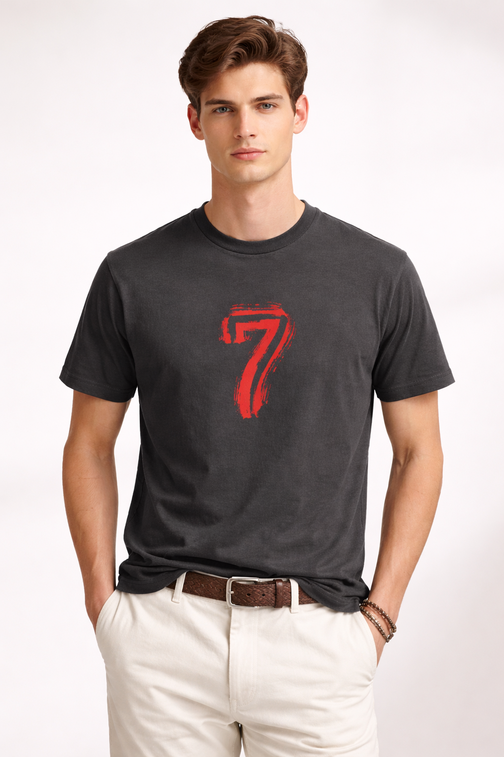 Seven Minimal Graphic T-Shirt – Charcoal Grey Premium Cotton Tee for Men