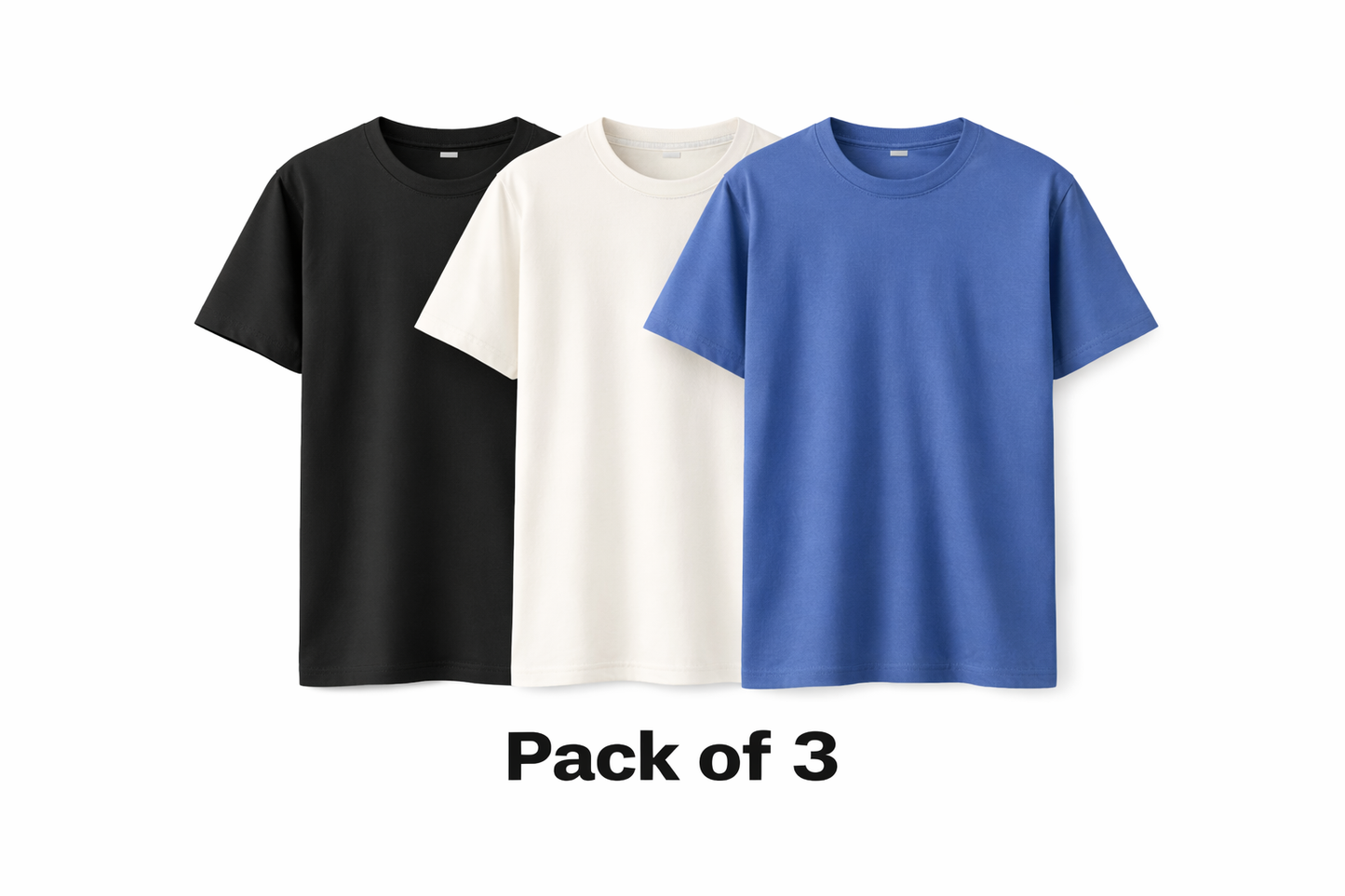 Premium Cotton T-Shirts – Black, Off-White & Blue Crew Neck Everyday Essential