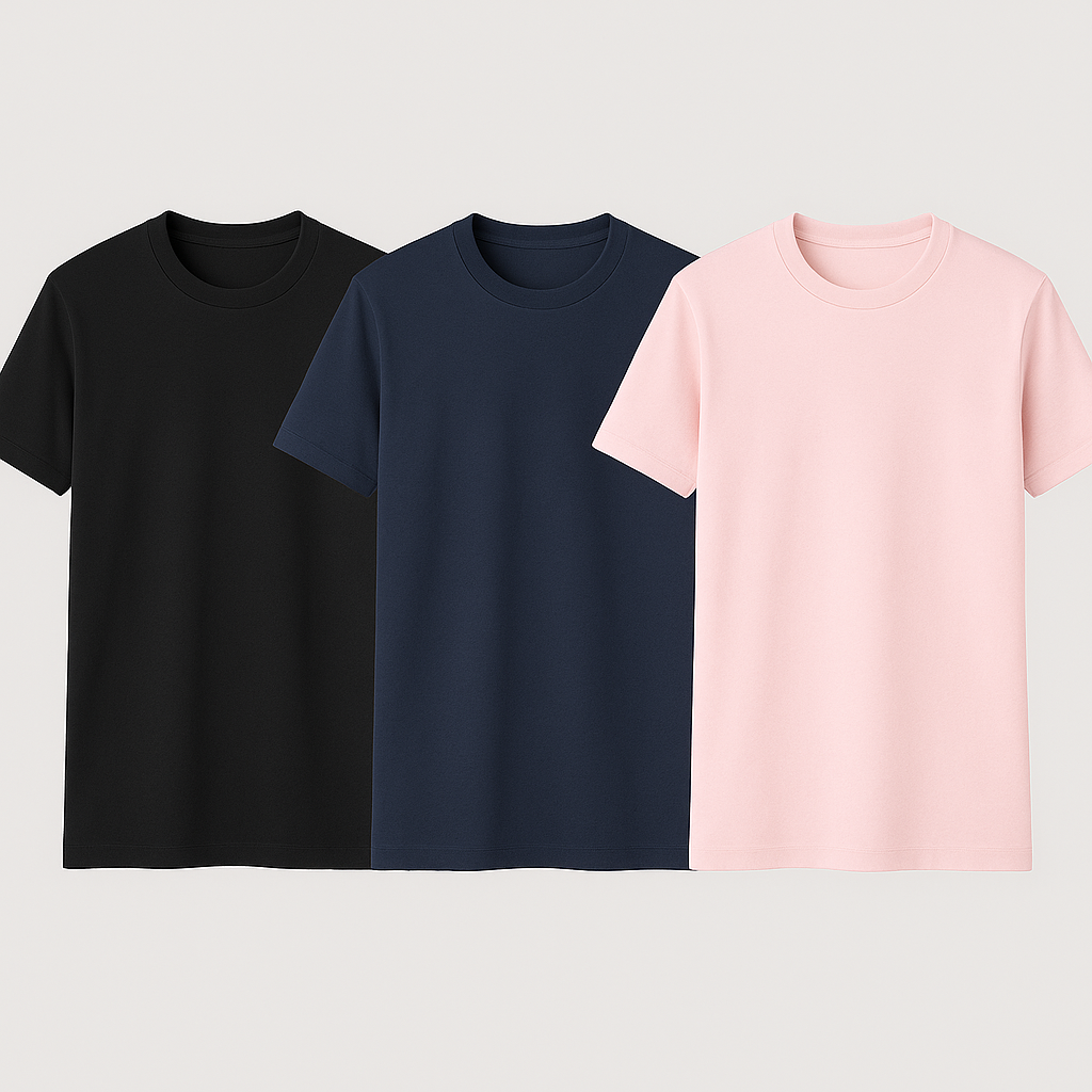 3-Pack Premium Everyday T-Shirt Set – Black, Navy & Light Pink | Mad Rakkoon
