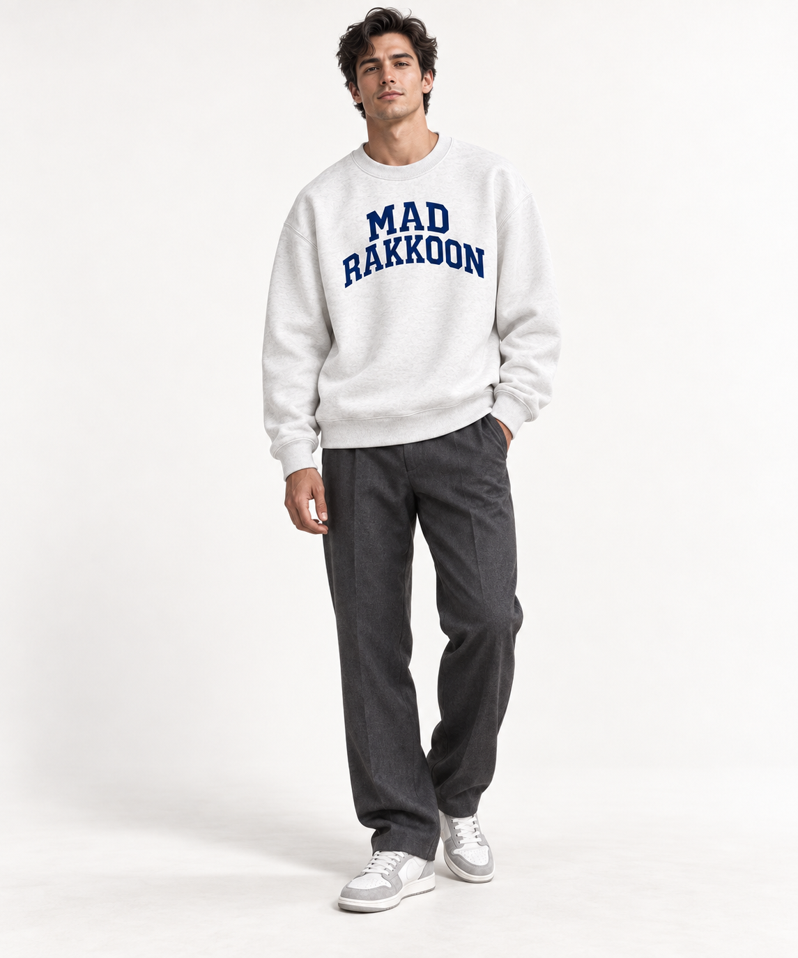 Mad Rakkoon Varsity Graphic Unisex Sweatshirt – Heather Grey