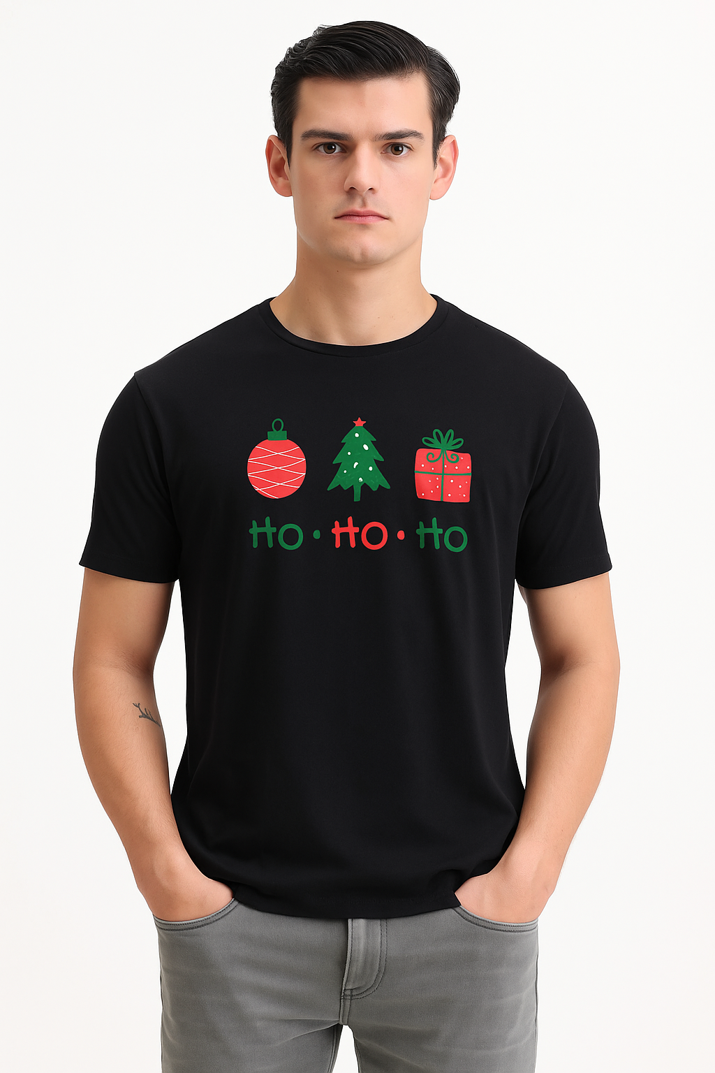 HO • HO • HO Minimal Christmas Icons Tee – Designed in British Columbia by Mad Rakkoon