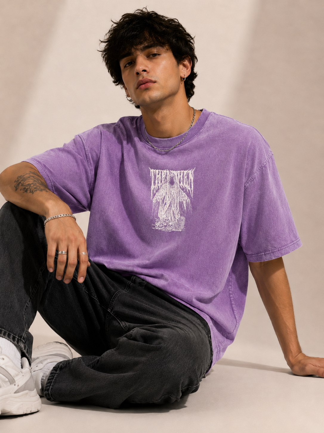 Acid Wash Purple Oversized Graphic T-Shirt