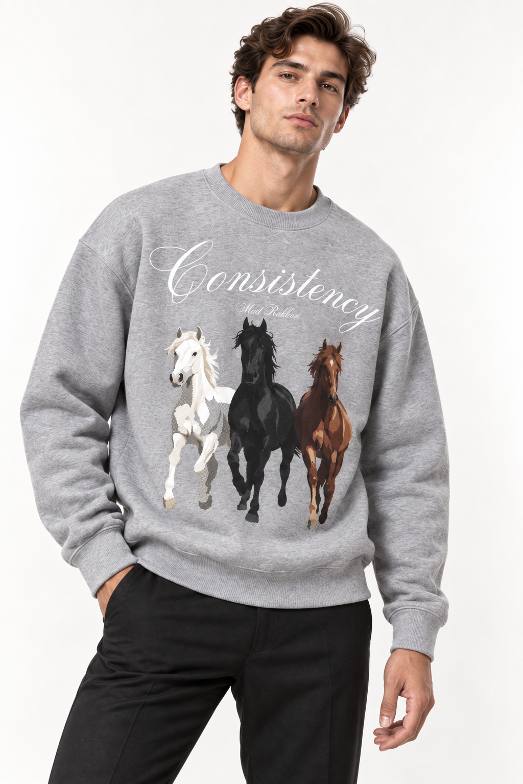 Consistency Three Horses Unisex Sweatshirt – Heather Grey