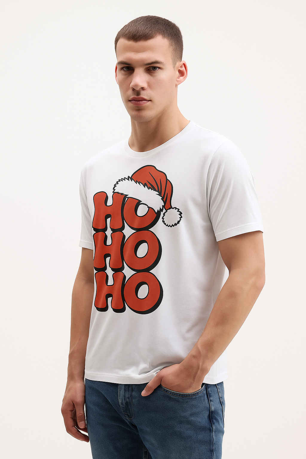 Ho Ho Ho Santa Hat Christmas Tee – Premium 100% Cotton | Designed in British Columbia by Mad Rakkoon | Proudly Canadian