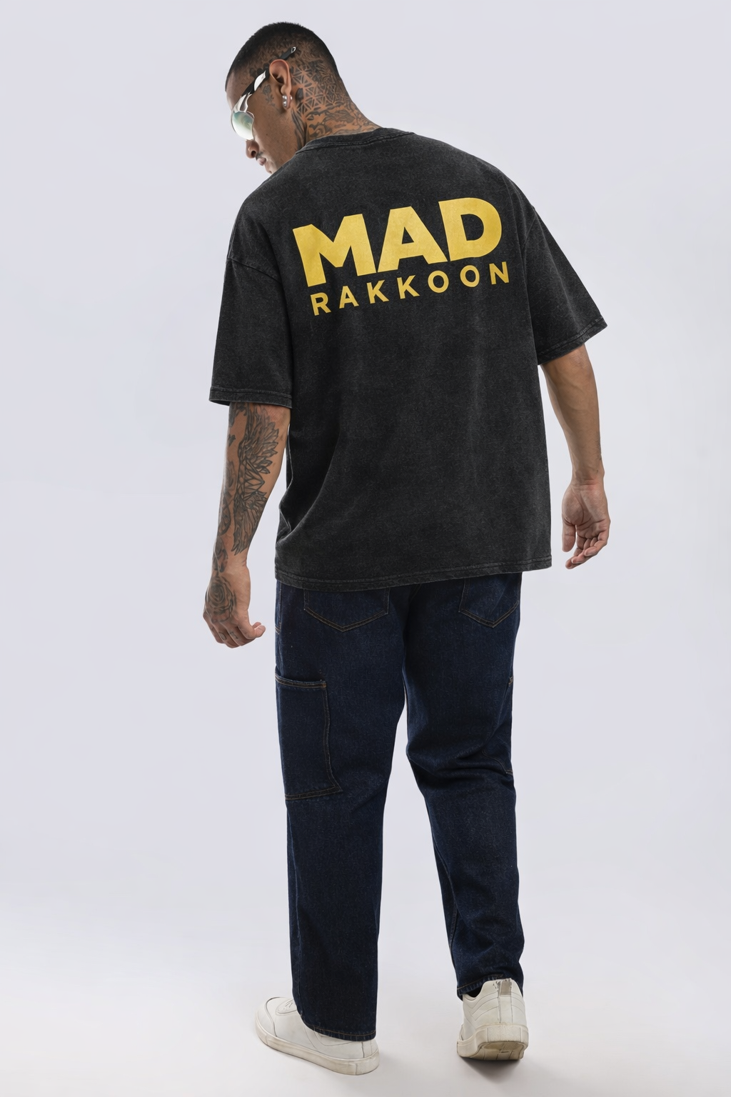 Mad Rakkoon “Golden Authority” Oversized Washed Black T-Shirt