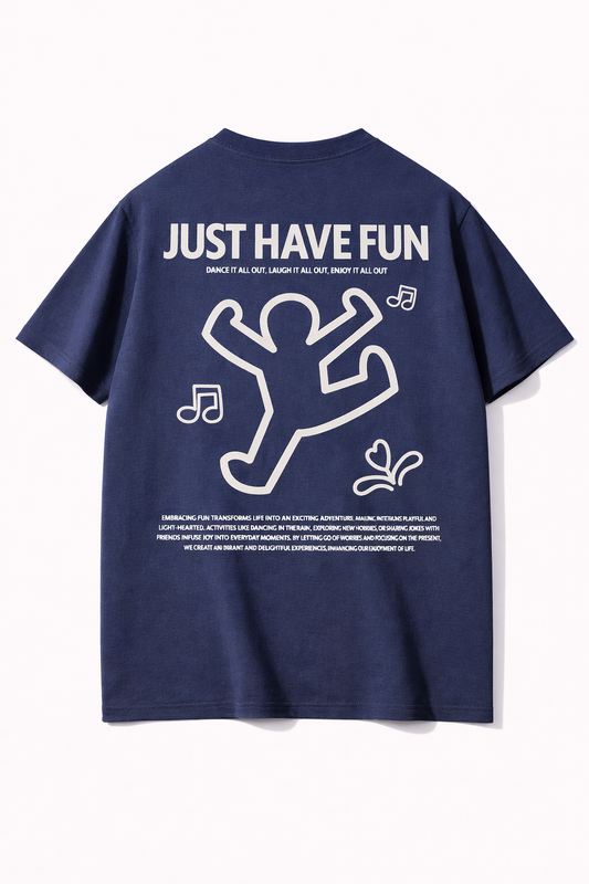 Mad Rakkoon “Just Have Fun” Oversized T-Shirt – 240 GSM Heavyweight Cotton | Premium Relaxed Fit Back Print Tee