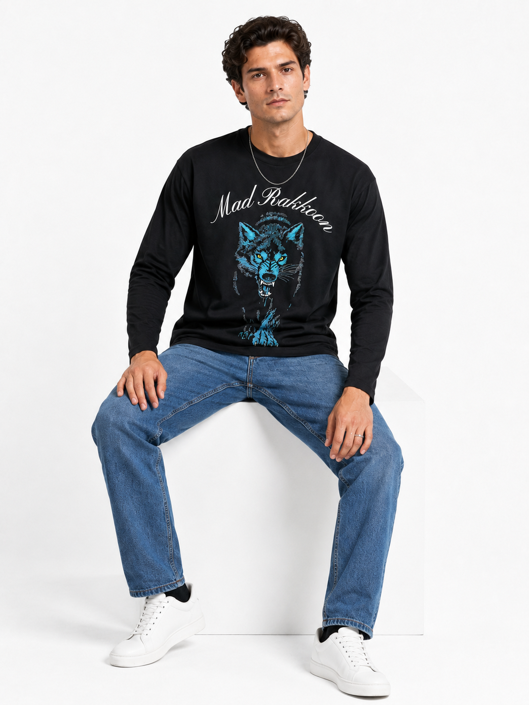 Midnight Wolf 100% Cotton Long-Sleeve T-Shirt – Regular Fit