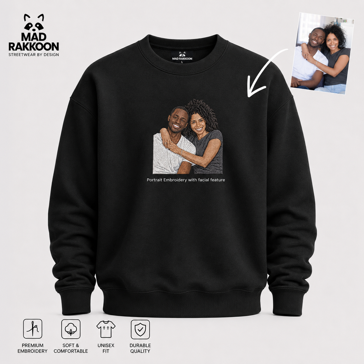 Couple Photo Embroidery on a sweatshirt