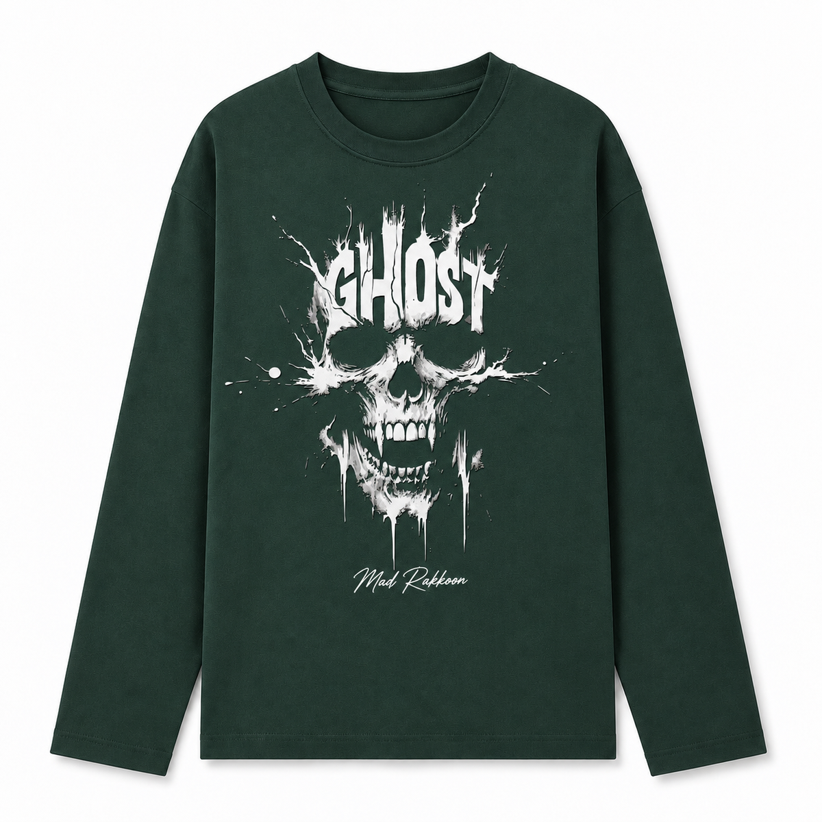 Ghost Skull Graphic Long-Sleeve Tee – Forest Green
