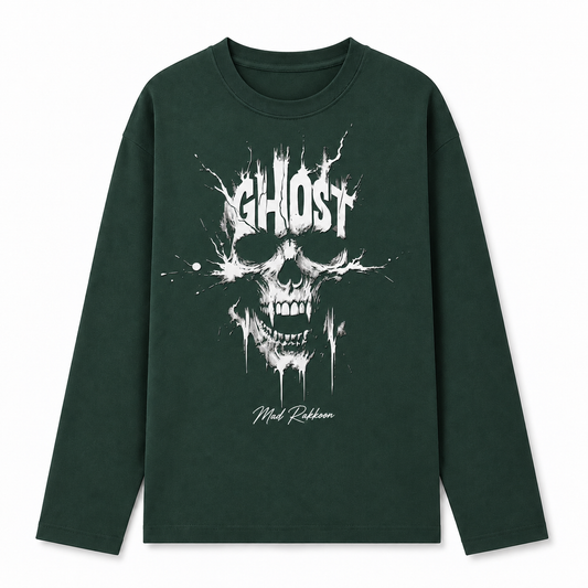 Ghost Skull Graphic Long-Sleeve Tee – Forest Green