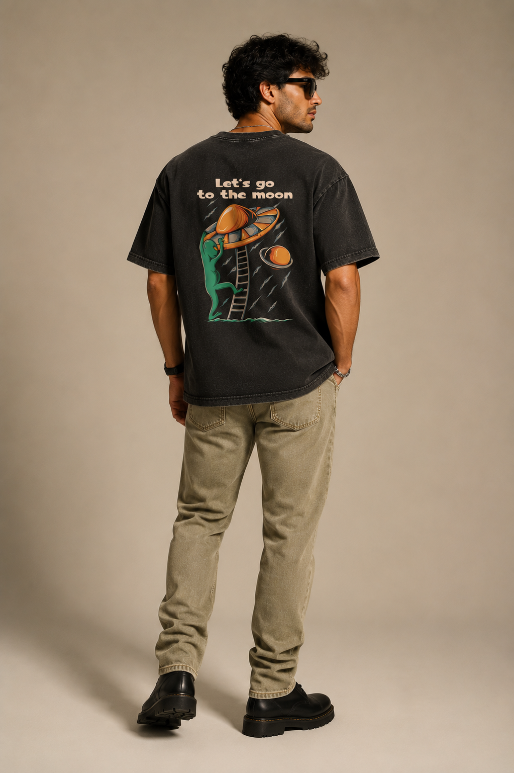 Let’s Go to the Moon Oversized Acid Wash T-Shirt