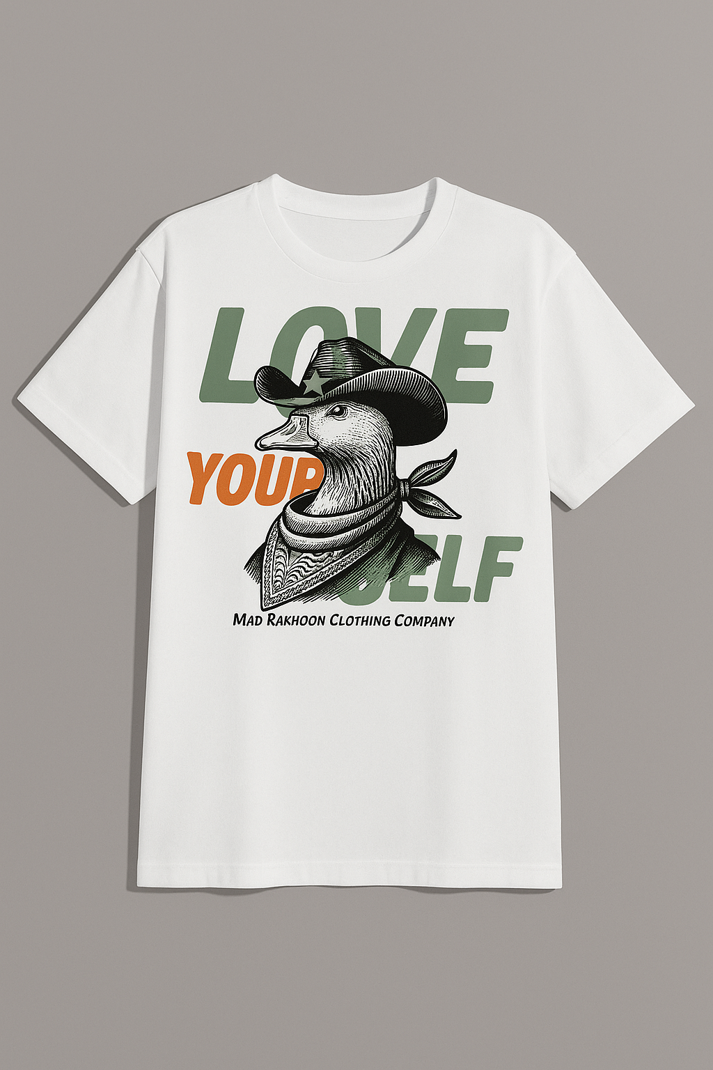 MAD RAKKOON™ “Love Yourself” Cowboy Duck Graphic Tee – 100% Premium Cotton
