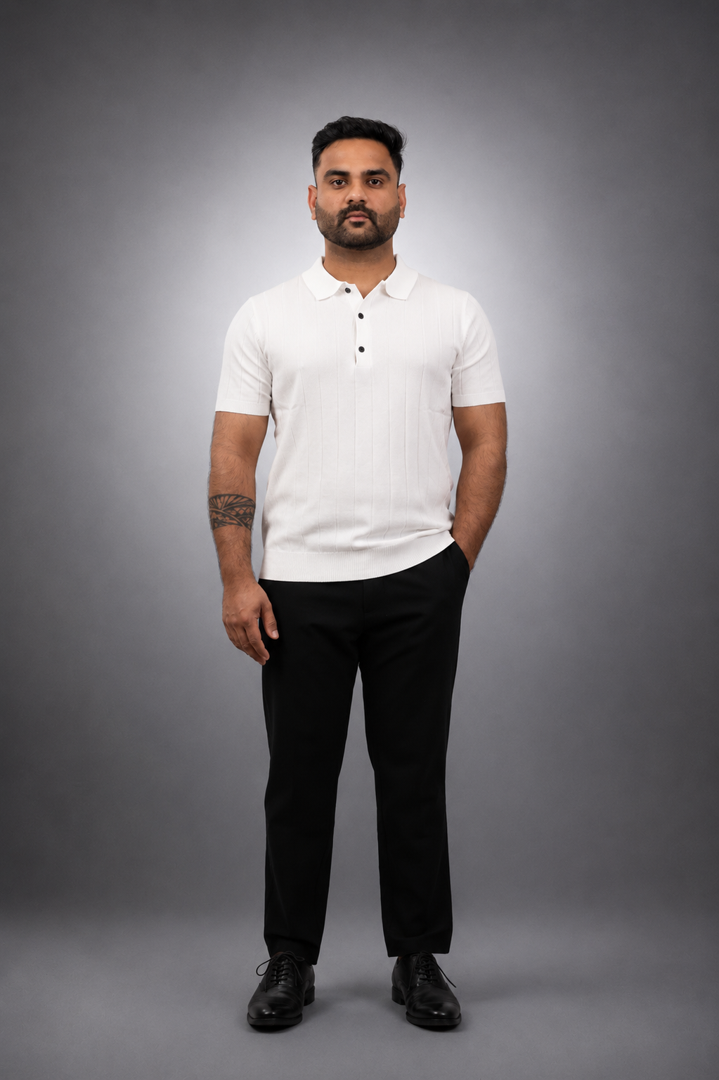 White Knit Polo T shirt