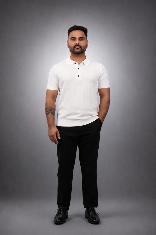 White Knit Polo T shirt