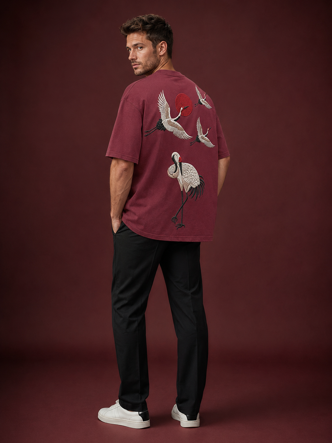 Crimson Crane Heavyweight Baggy Embroidered T-Shirt