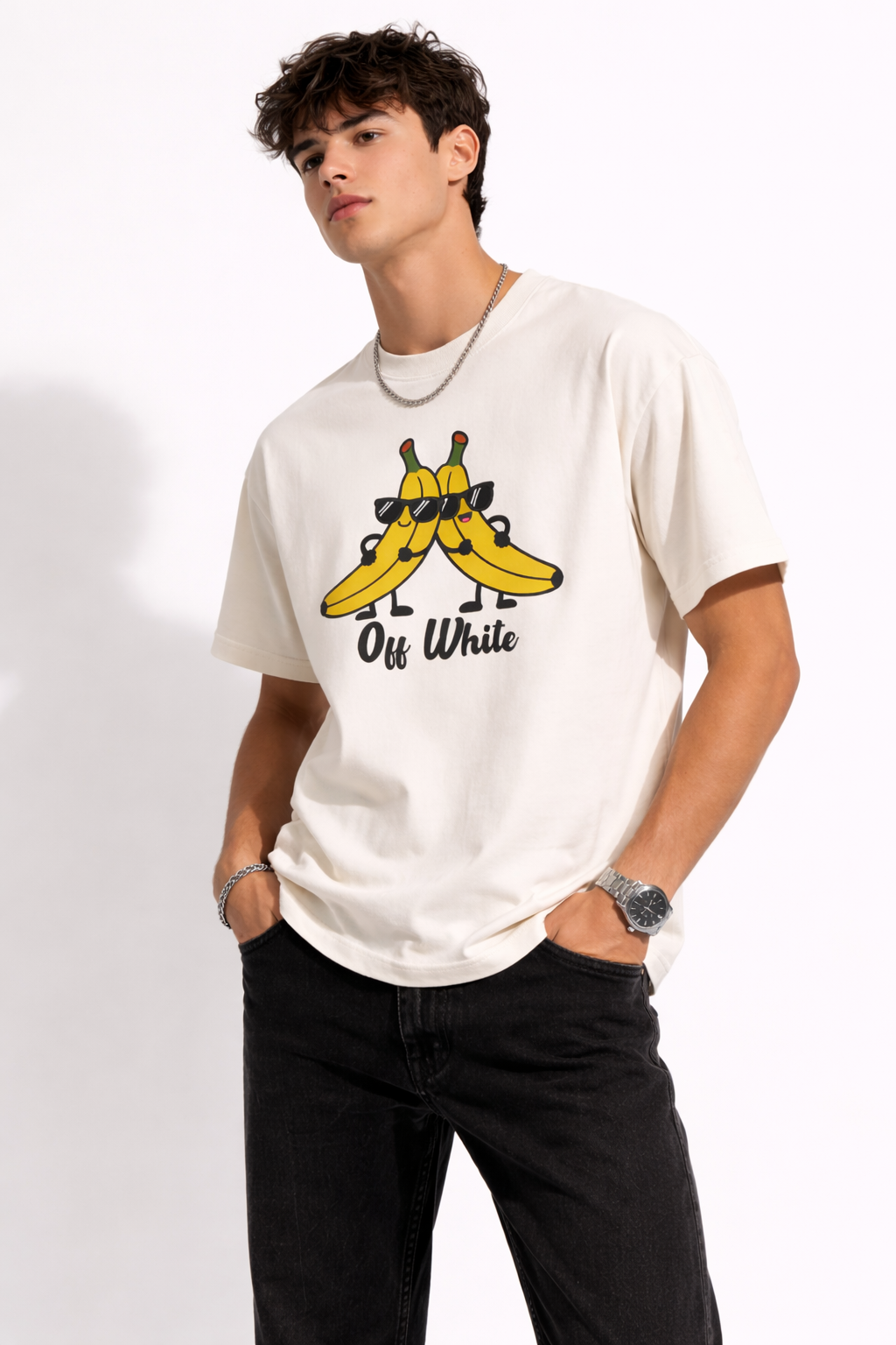Off White Banana Graphic T-Shirt – Relaxed Fit Cotton Tee