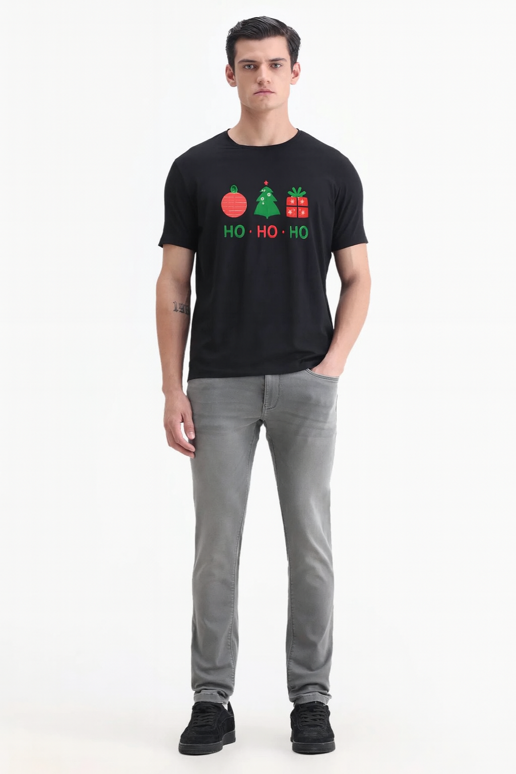 HO • HO • HO Minimal Christmas Icons Tee – Designed in British Columbia by Mad Rakkoon