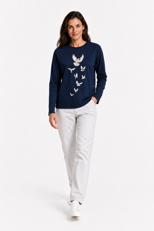 Flight of Peace Navy Dove Graphic Long-Sleeve T-Shirt