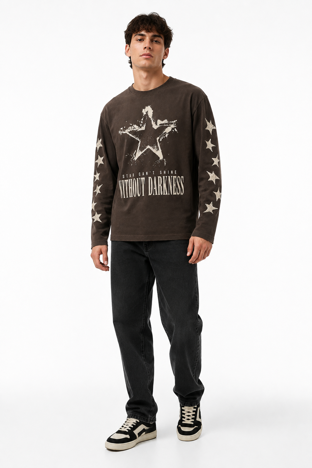 Without Darkness Star Graphic Brown Long-Sleeve T-Shirt