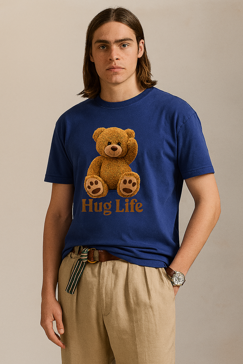 Hug Life Bear Tee – 100% Cotton Navy Blue T-Shirt