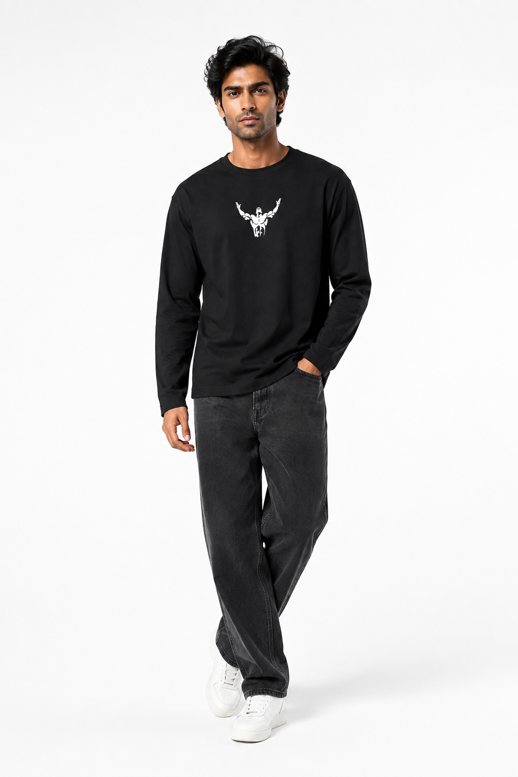 Bodybuilder Graphic Black Long Sleeve Gym T-Shirt – Regular Fit