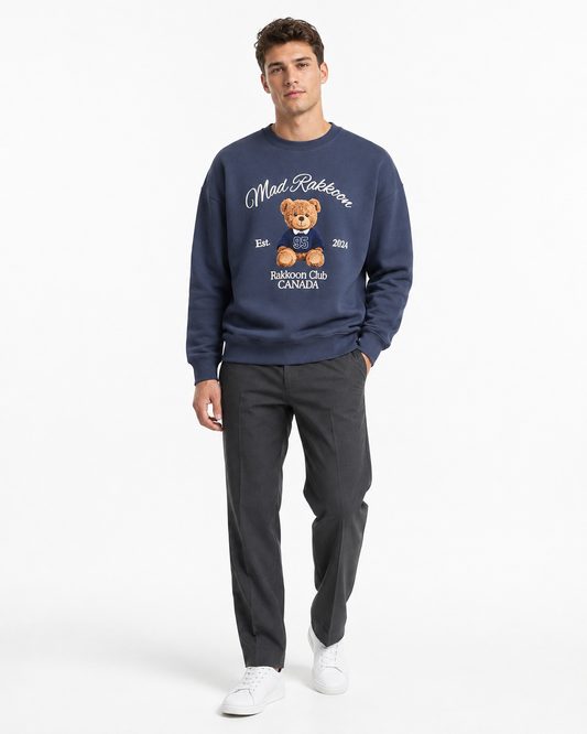 Mad Rakkoon Teddy Club Puff-Print Sweatshirt – Navy