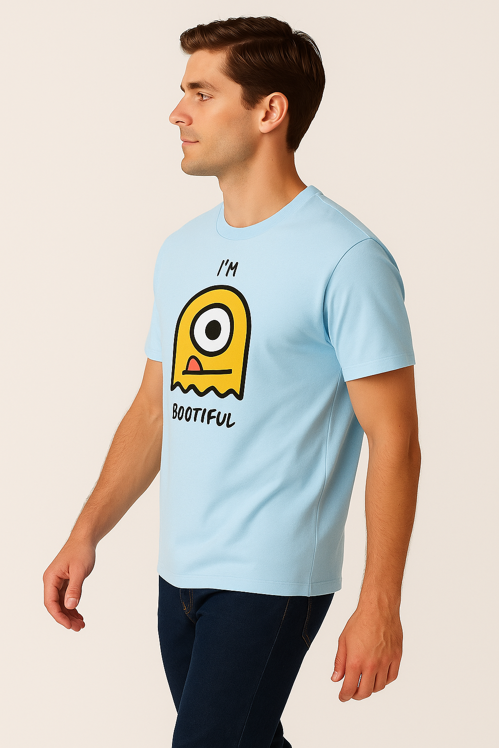 I’m Bootiful – Cute Monster Graphic Tee | Premium Cotton Sky Blue T-Shirt