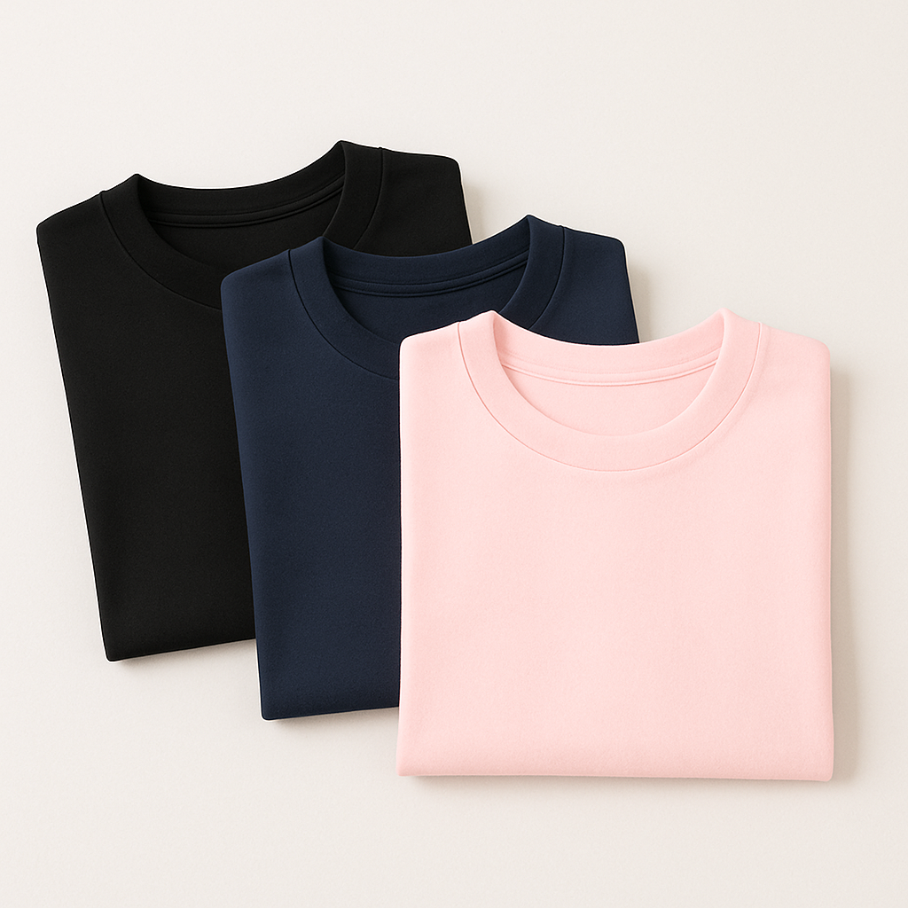 3-Pack Premium Everyday T-Shirt Set – Black, Navy & Light Pink | Mad Rakkoon