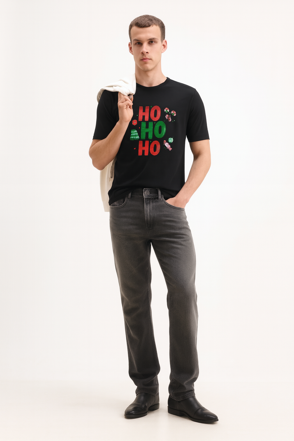 HO HO HO Classic Christmas Graphic Tee – Designed in British Columbia by Mad Rakkoon