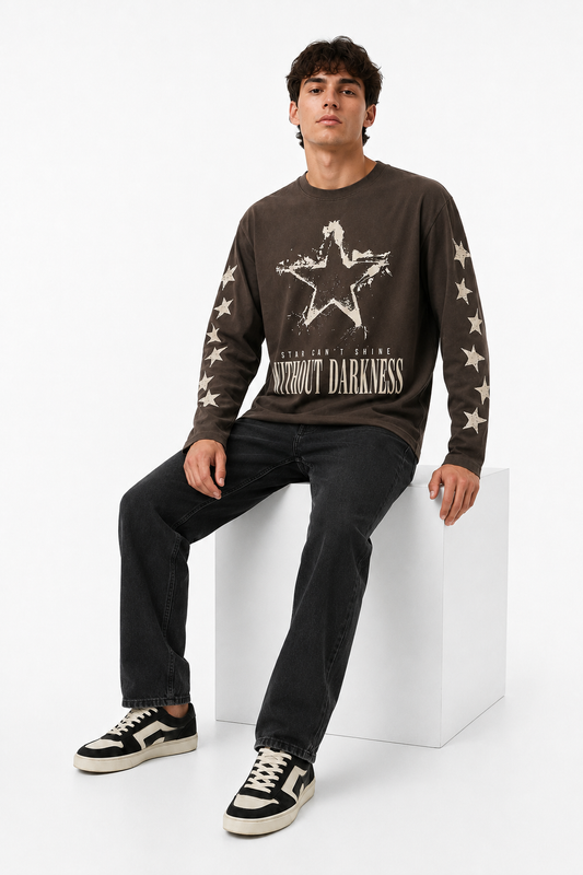 Without Darkness Star Graphic Brown Long-Sleeve T-Shirt