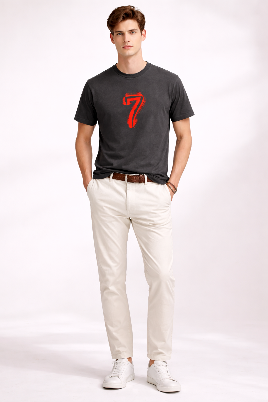 Seven Minimal Graphic T-Shirt – Charcoal Grey Premium Cotton Tee for Men