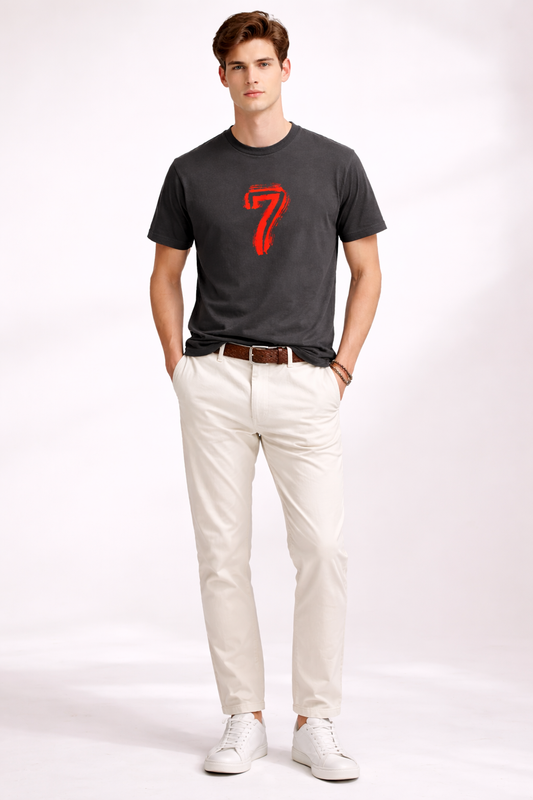 Seven Minimal Graphic T-Shirt – Charcoal Grey Premium Cotton Tee for Men