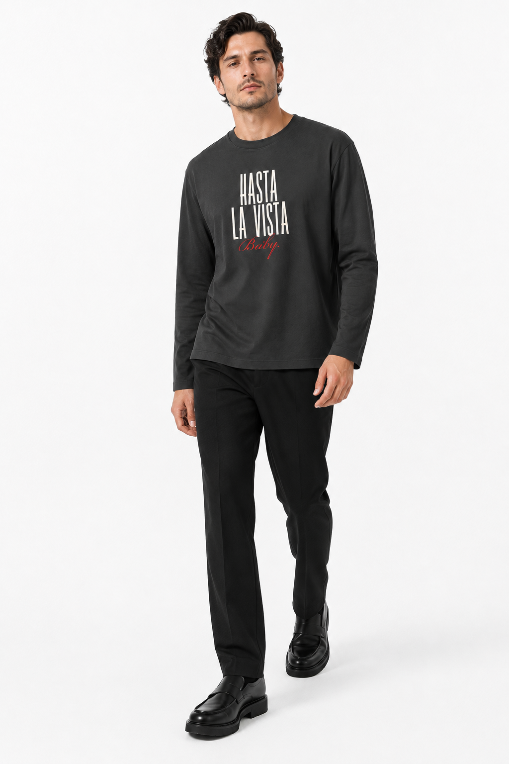 Hasta La Vista Baby Charcoal Long Sleeve T-Shirt – Regular Fit