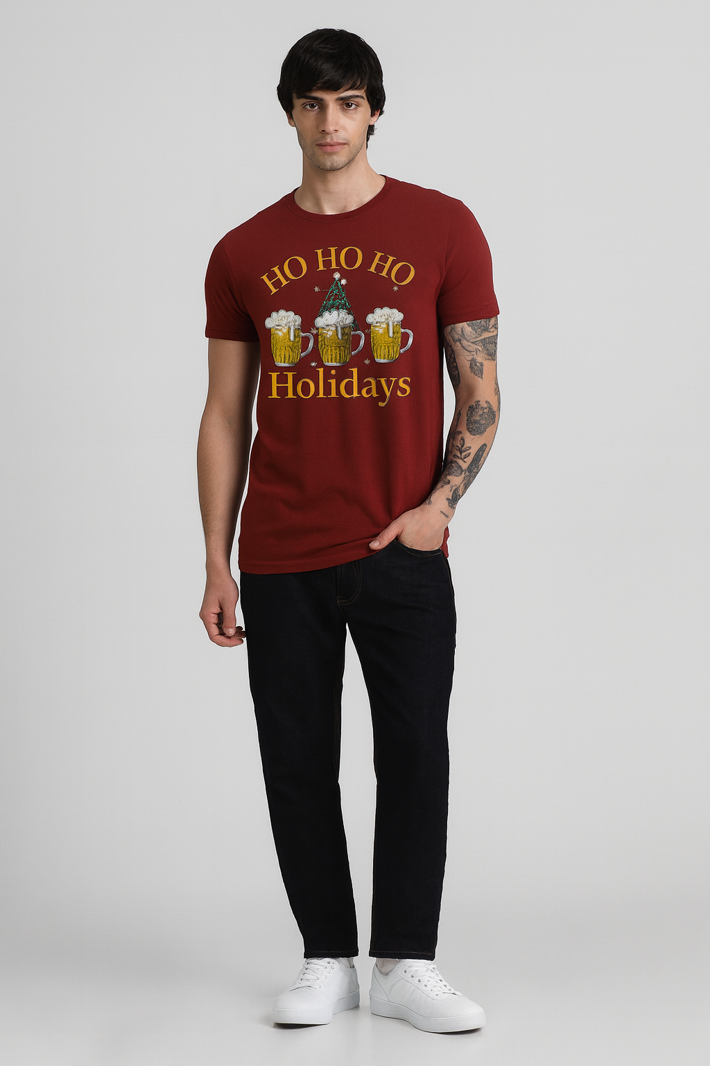 Ho Ho Ho Holidays – Christmas Beer Mug Tee | Designed in BC by Mad Rakkoon (Proudly Canadian)