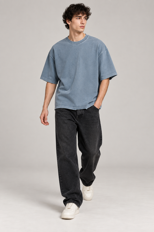 Washed Blue 260 GSM Designer-Cut Baggy T-Shirt