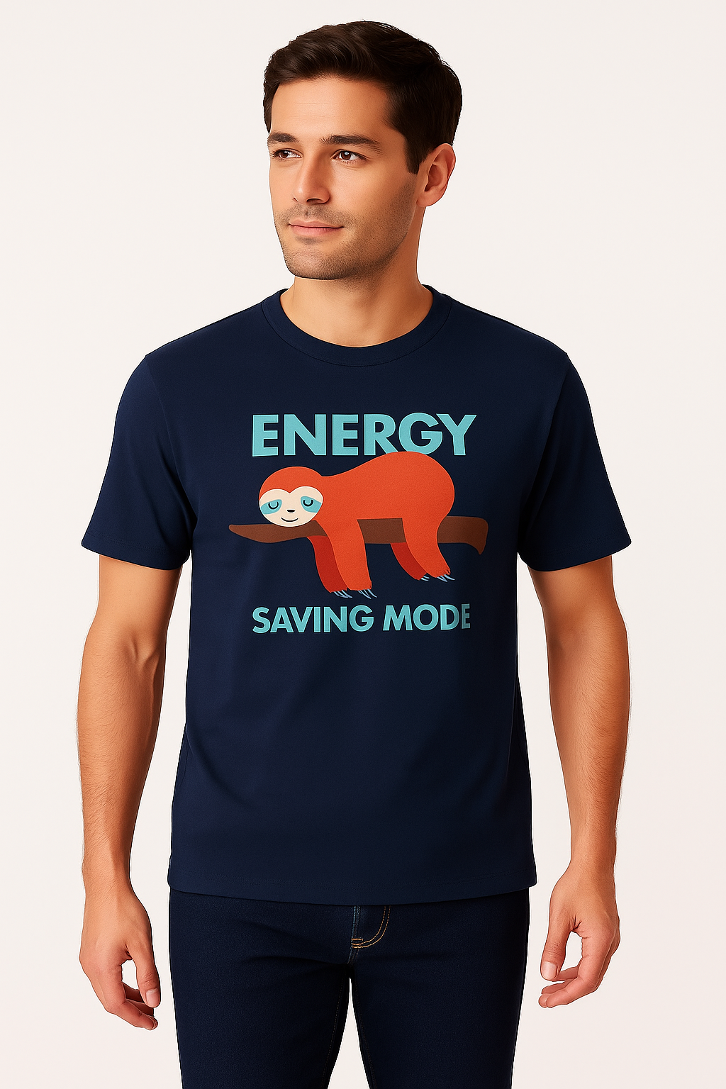 Energy Saving Mode Sloth T-Shirt – Navy Blue | 100% Cotton Comfort Tee