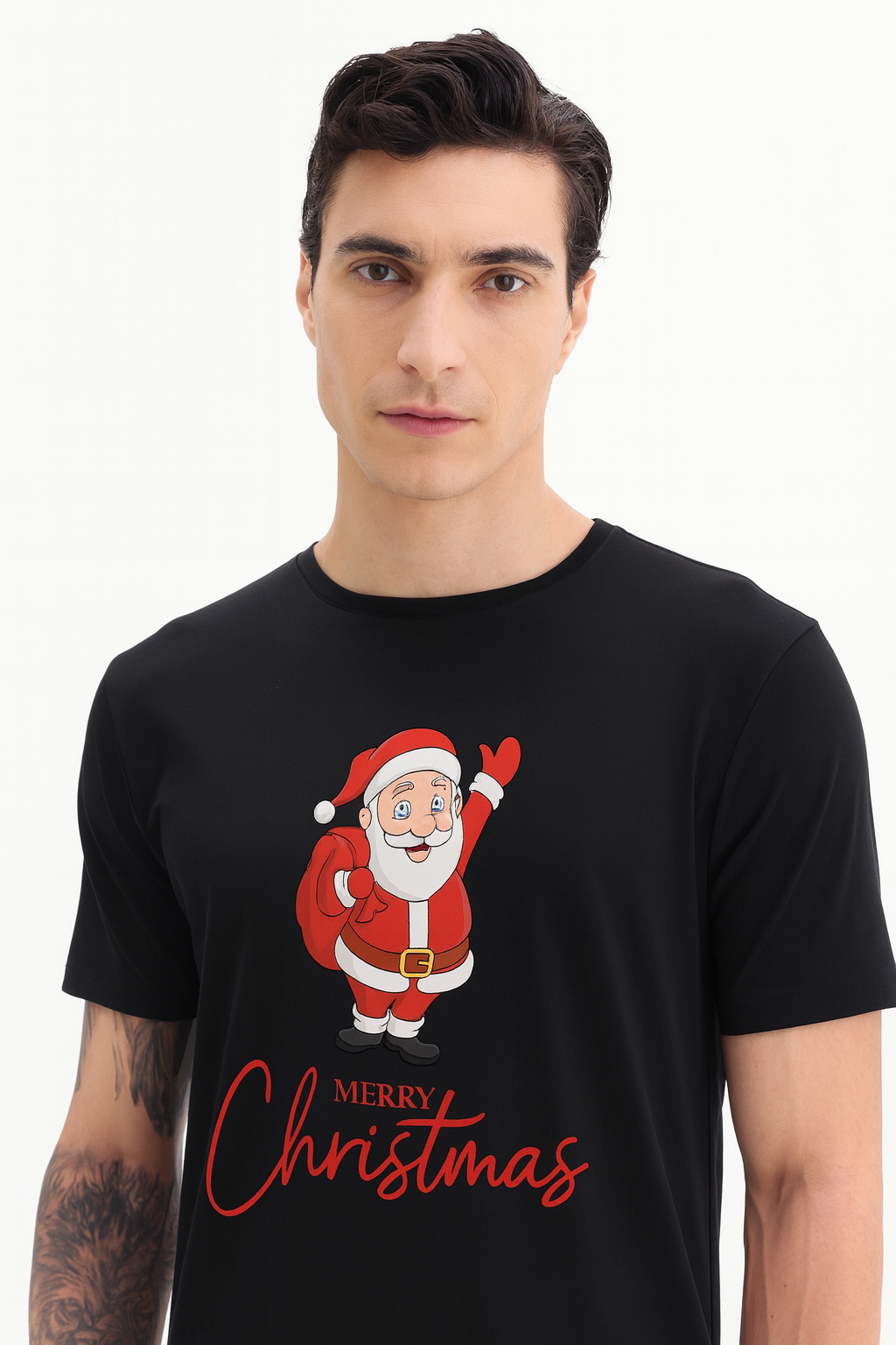 Men’s Black “Merry Christmas Santa” Premium Cotton Tee – Holiday Edition