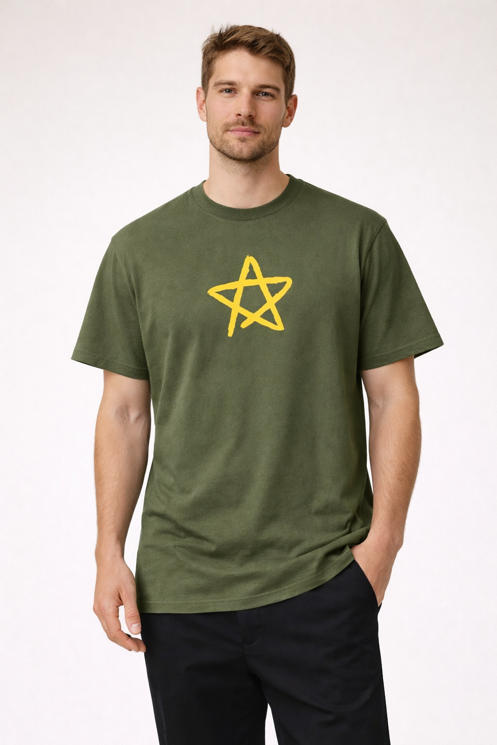 Minimal Star Graphic T-Shirt – Men’s Olive Green Premium Tee