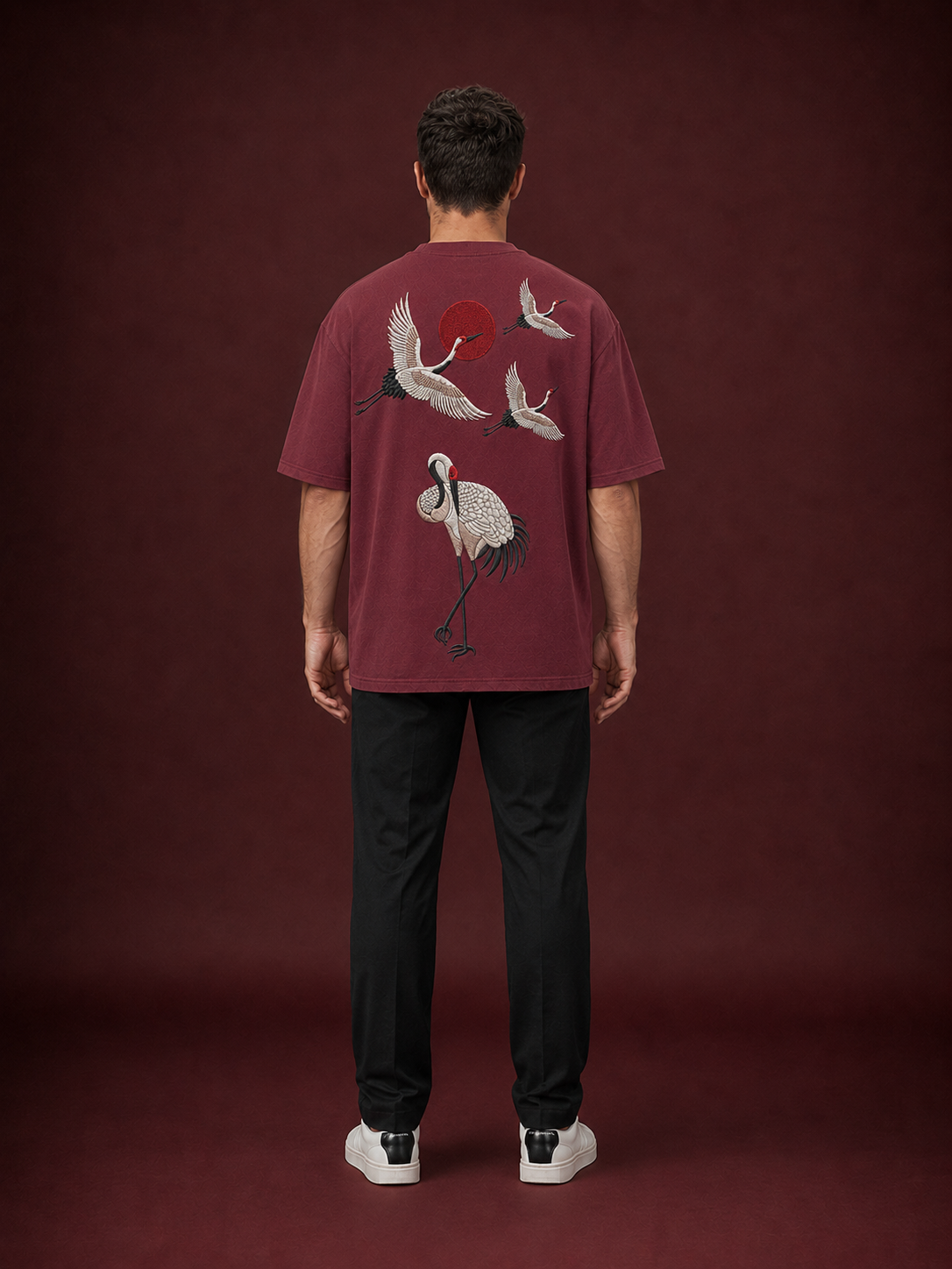 Crimson Crane Heavyweight Baggy Embroidered T-Shirt