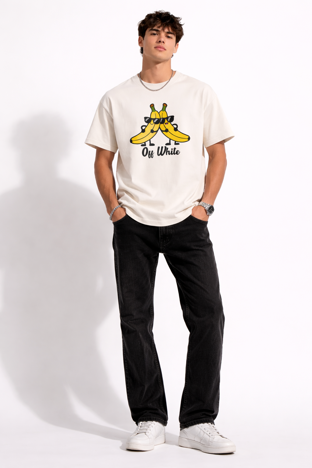 Off White Banana Graphic T-Shirt – Relaxed Fit Cotton Tee