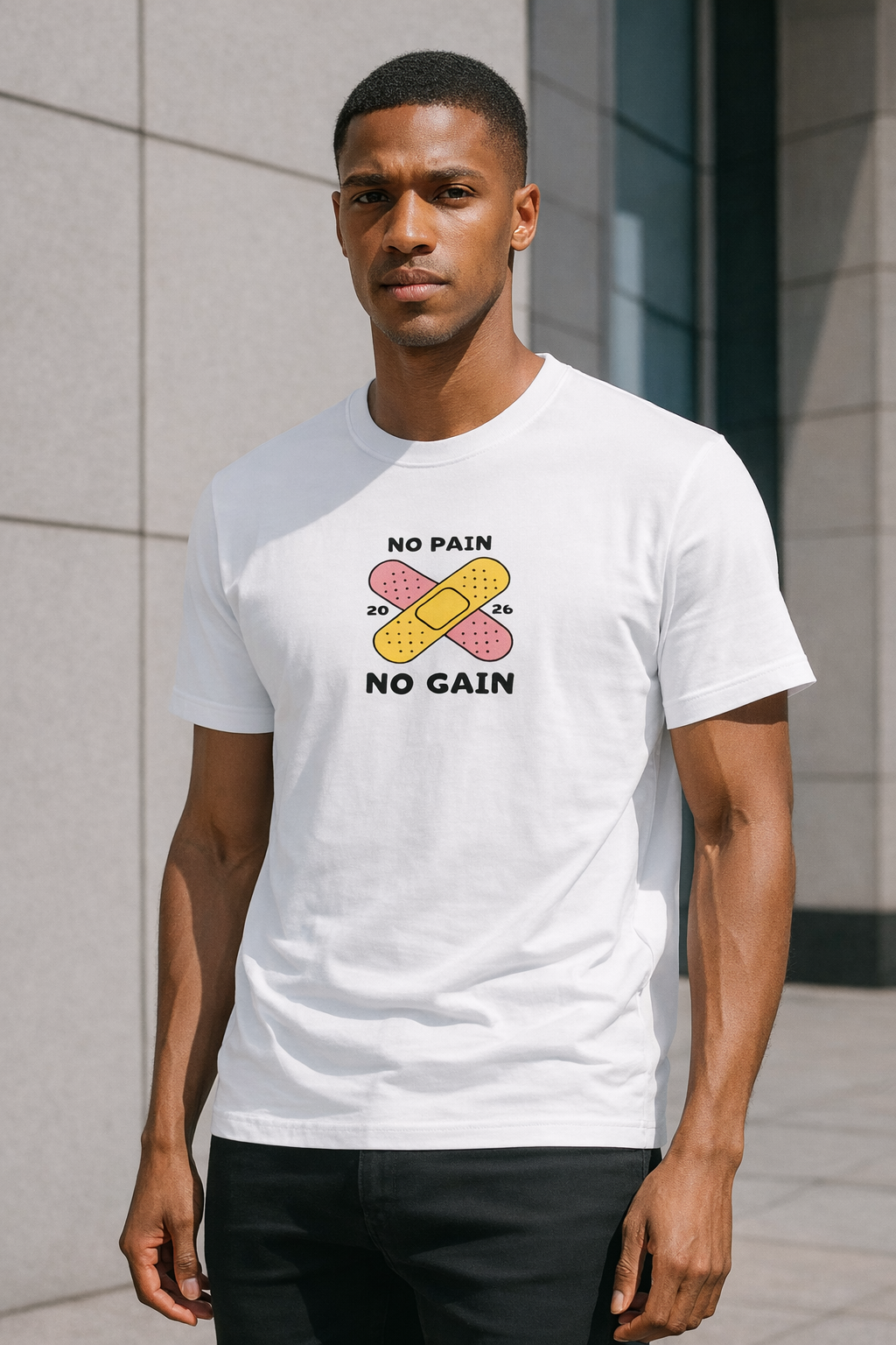 No Pain No Gain Graphic T-Shirt for Men – Minimal Motivational Cotton Tee